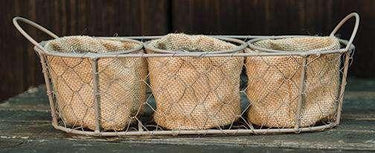Mesh Basket w/3 Burlap Planters - The Fox Decor